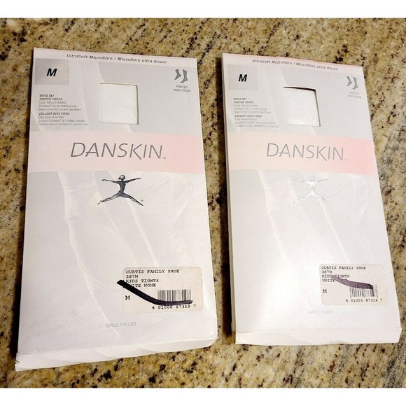 Danskin Other - Danskin Girls Footed Tights Style 387 Size Medium 8-10 White. Set of 2 USA!
